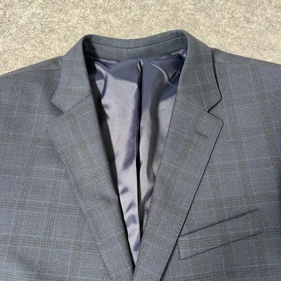 Tommy Hilfiger Men’s Blazer Suit Jacket & Pants Set Navy Blue Plaid Button Up - Picture 3 of 16